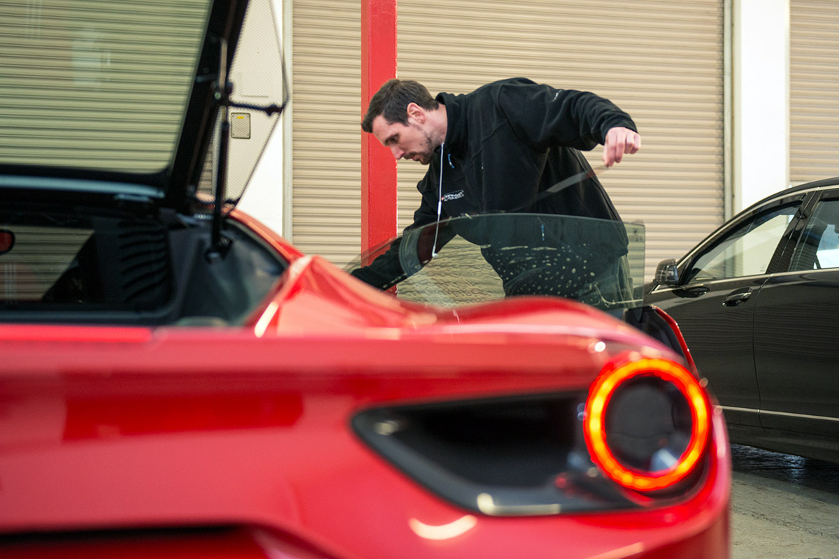 Ferrari 488 GTB getting it's windows tinted