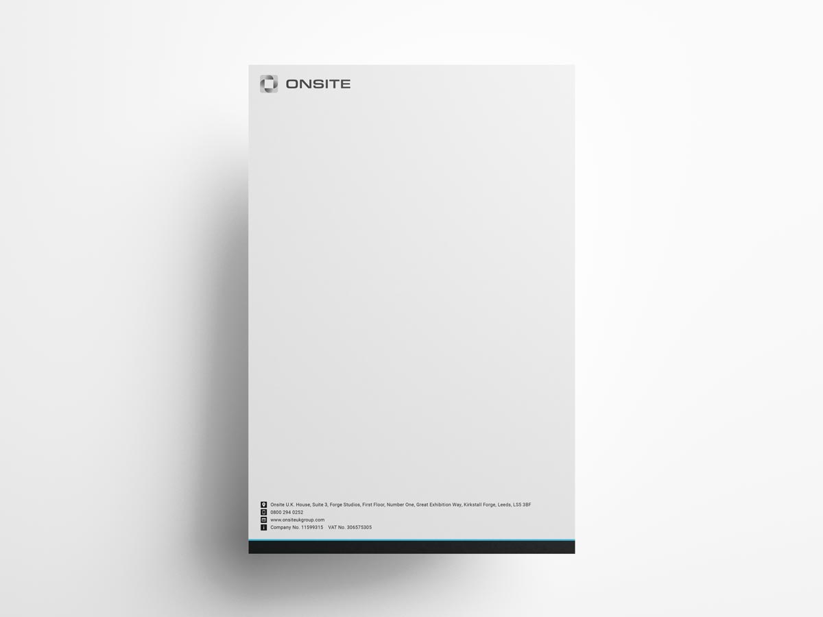 Letterhead design with Onsite UK Group details on