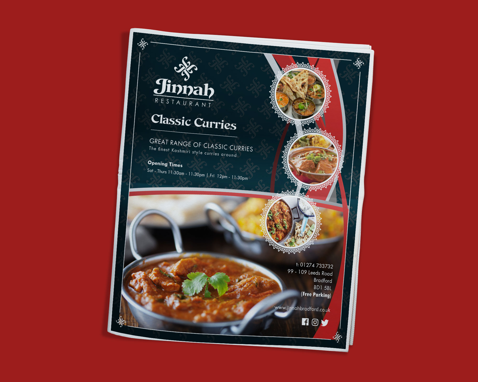 Jinnah Restaurant newspaper advert for classic curries